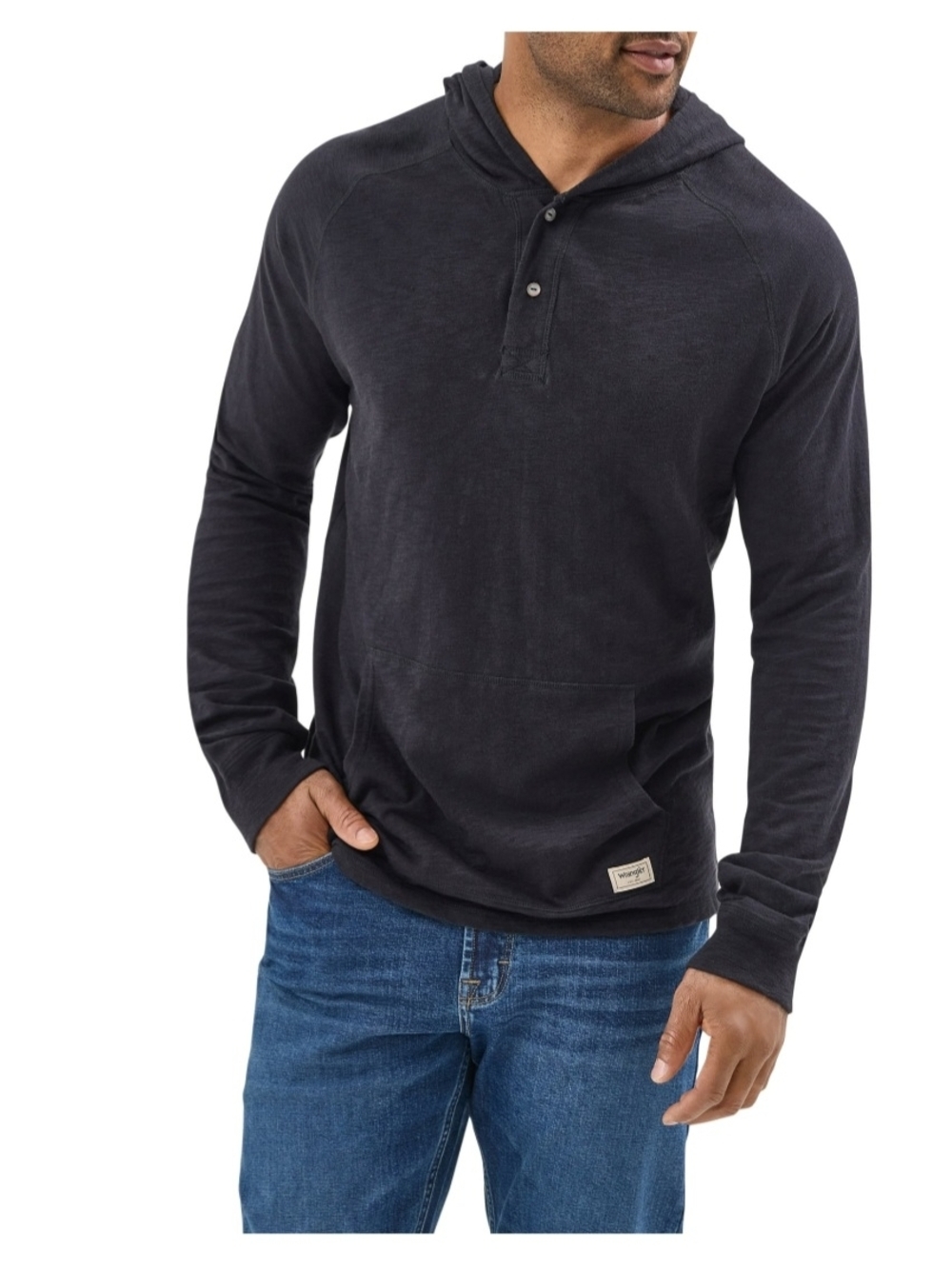 Wrangler Men's Caviar /Black Hooded Long-Sleeve Shirt - Lightweight Hoodie